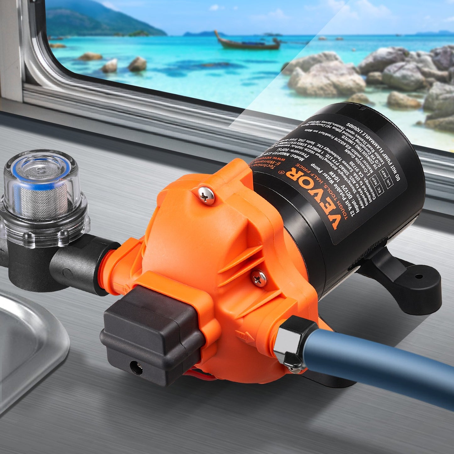 12V-Membranpumpe 3,5GPM 13,25L/min 3-Kamm-Vattenpumpe Tryckbrytare