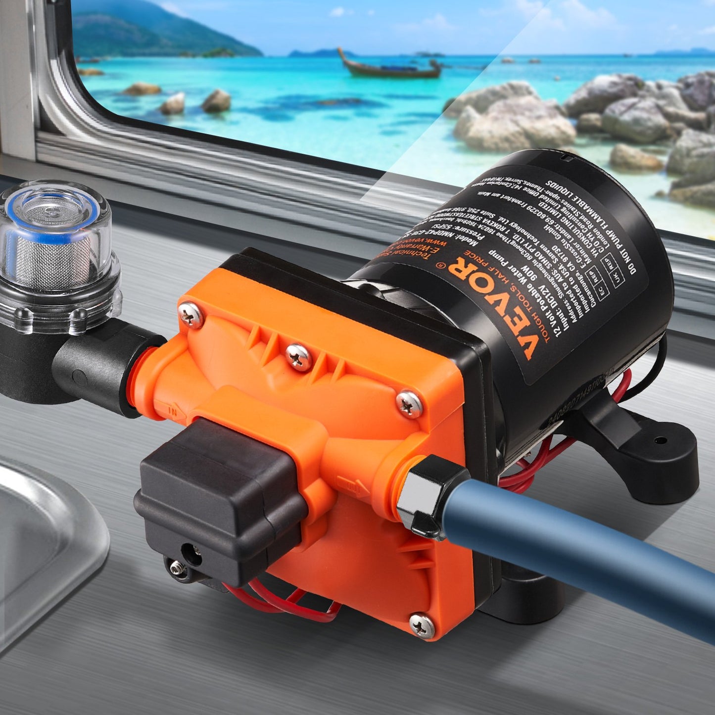 12V-Membranpumpe 3GPM 11,36 L/min 4-Kamm-Vattenpumpe Tryckbrytare