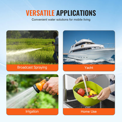 12-V-Membranpumpe, 5 GPM (18,93 l/min), 5-Kammer-Gleichstrom-Wasserpumpe mit automatischem Druckschalter, einstellbar von 2,7–6,9 bar (40–100 PSI), 12,7 mm (1/2") MNPT-Anschluss, für landwirtschaftliche Bewässerung und Baustellenentwässerung