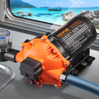12-V-Membranpumpe, 5 GPM (18,93 l/min), 5-Kammer-Gleichstrom-Wasserpumpe mit automatischem Druckschalter, einstellbar von 2,7–6,9 bar (40–100 PSI), 12,7 mm (1/2") MNPT-Anschluss, für landwirtschaftliche Bewässerung und Baustellenentwässerung