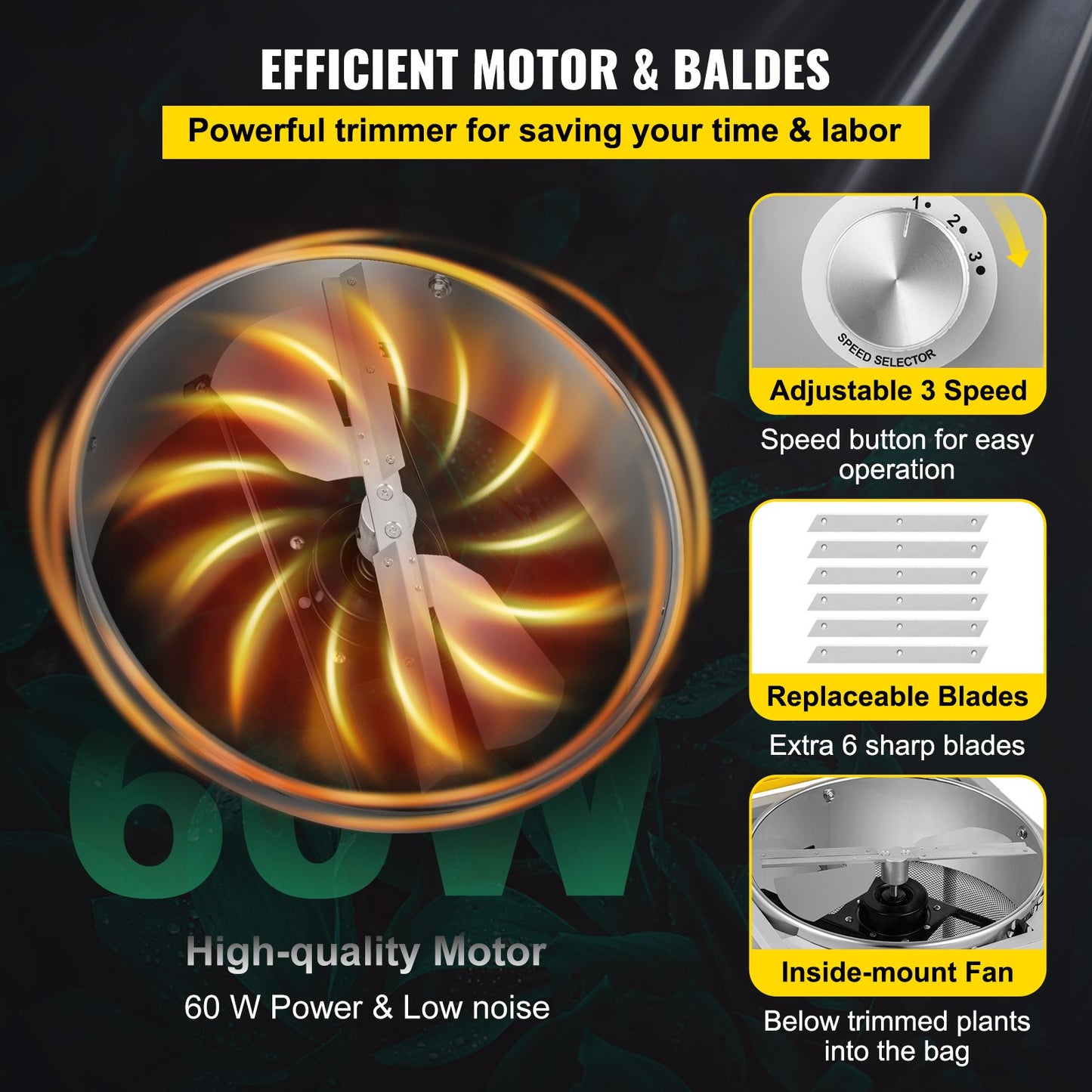 45,7 cm Tisch-Hydroponik-Elektro-Blattknospentrimmer mit 3 Geschwindigkeiten und 6 Ersatzklingen