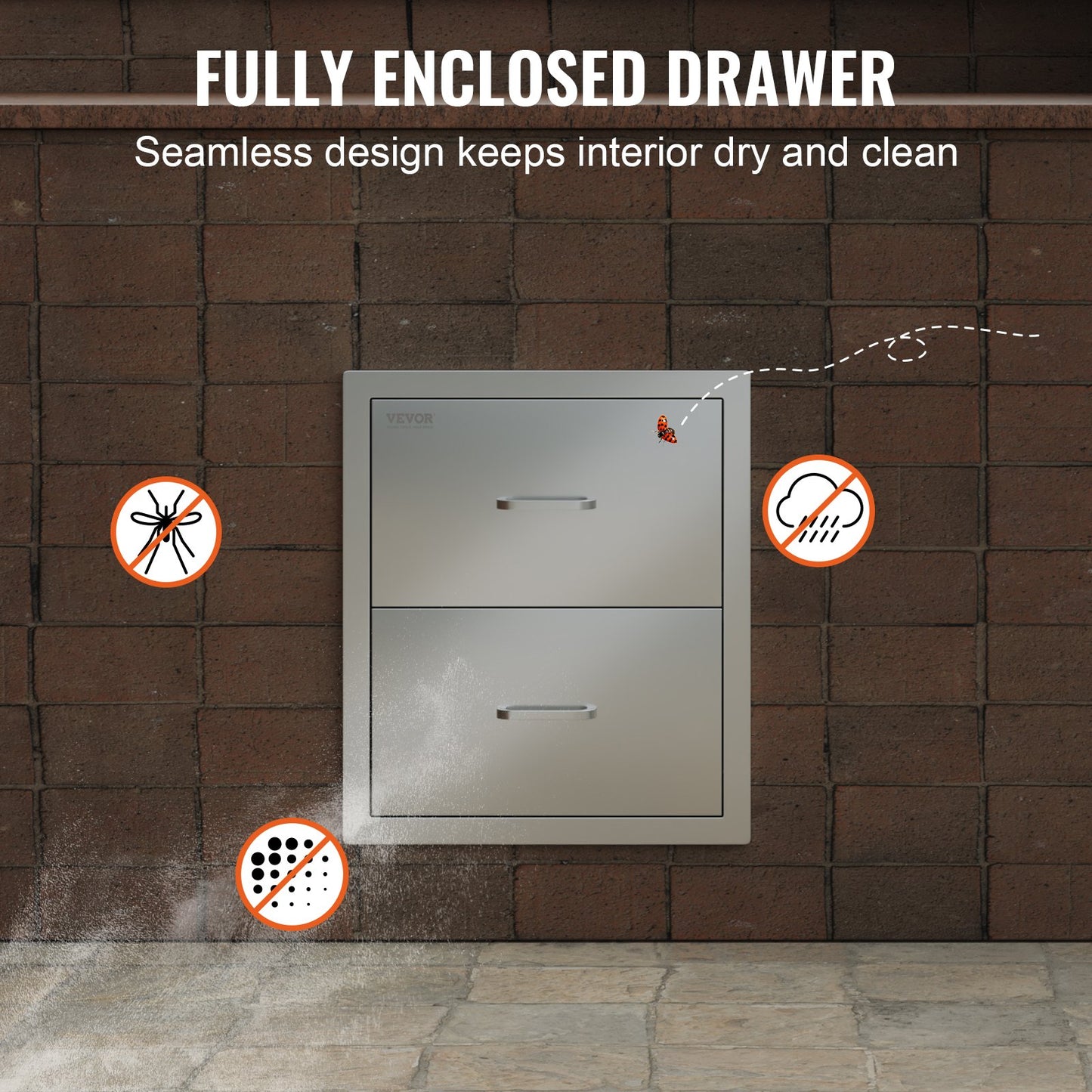 Outdoor Kitchen Drawers 18W x 20.6H x 12.7D Inch, Flush Mount Double BBQ Drawers Stainless Steel with Handle, BBQ Island Drawers for Outdoor Kitchens or Patio Grill Station