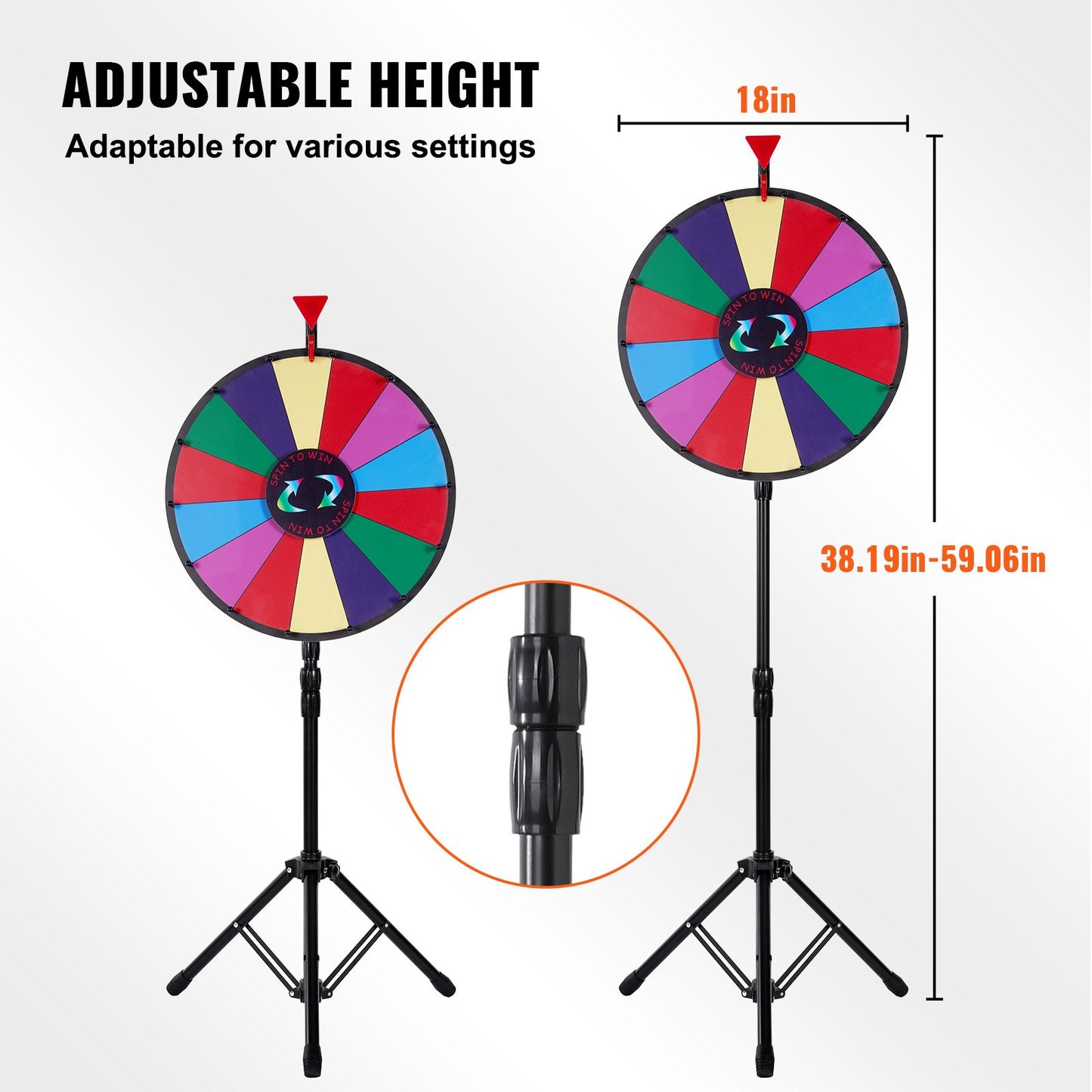18” Prize Wheel Tripod Floor Stand Color Prize Wheel Fortune Spinner 14 Slots Dry Ease Tradeshow Fortune Spinning Game(18inch)