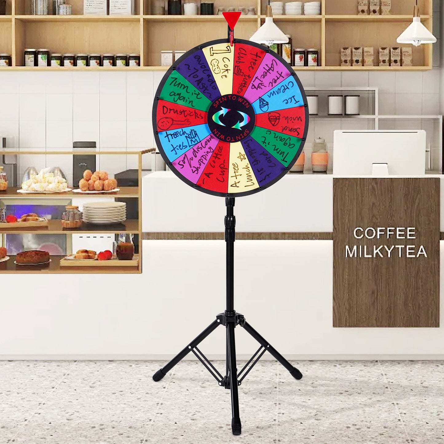 18” Prize Wheel Tripod Floor Stand Color Prize Wheel Fortune Spinner 14 Slots Dry Ease Tradeshow Fortune Spinning Game(18inch)