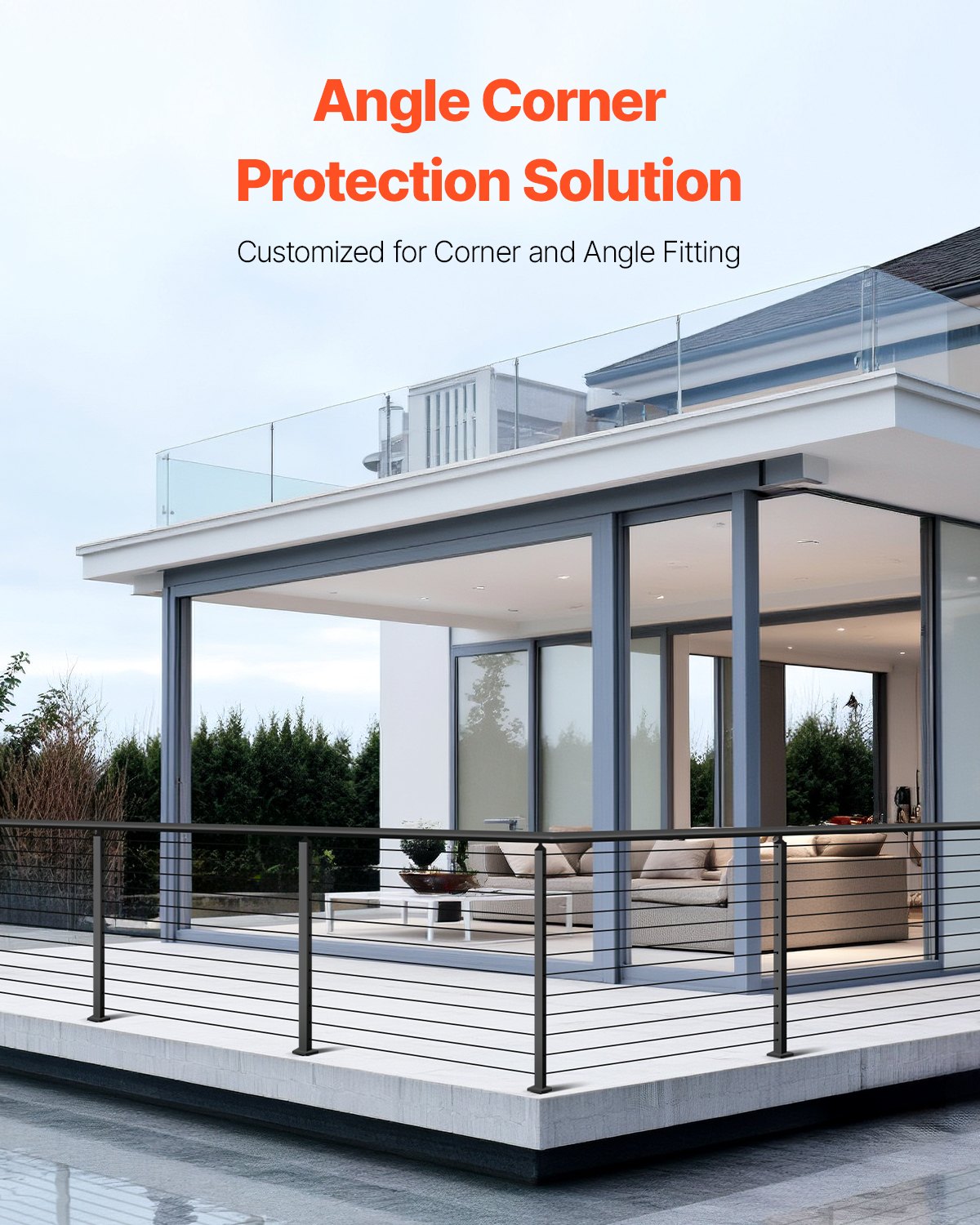 Kabelgeländerpfosten, 42 x 1 x 2 Zoll Eckgeländerpfosten, mit L-förmigen vorgebohrten Löchern, Kabelgeländerpfosten aus Edelstahl mit horizontaler und gebogener Halterung, 1 Stück, Schwarz, 1JZLGZXHS10607YXO001V0