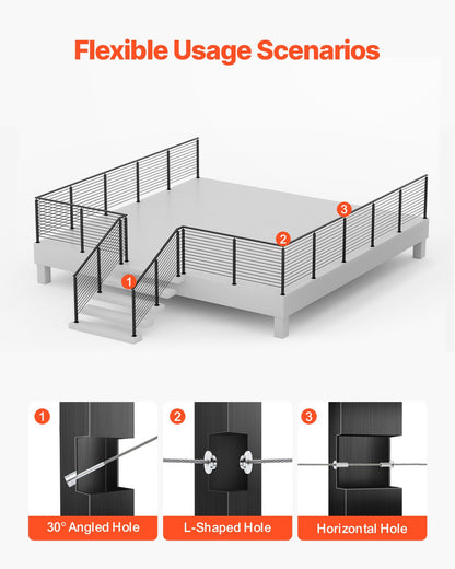 Kabelgeländerpfosten, 42 x 1 x 2 Zoll Eckgeländerpfosten, mit L-förmigen vorgebohrten Löchern, Kabelgeländerpfosten aus Edelstahl mit horizontaler und gebogener Halterung, 1 Stück, Schwarz, 1JZLGZXHS10607YXO001V0