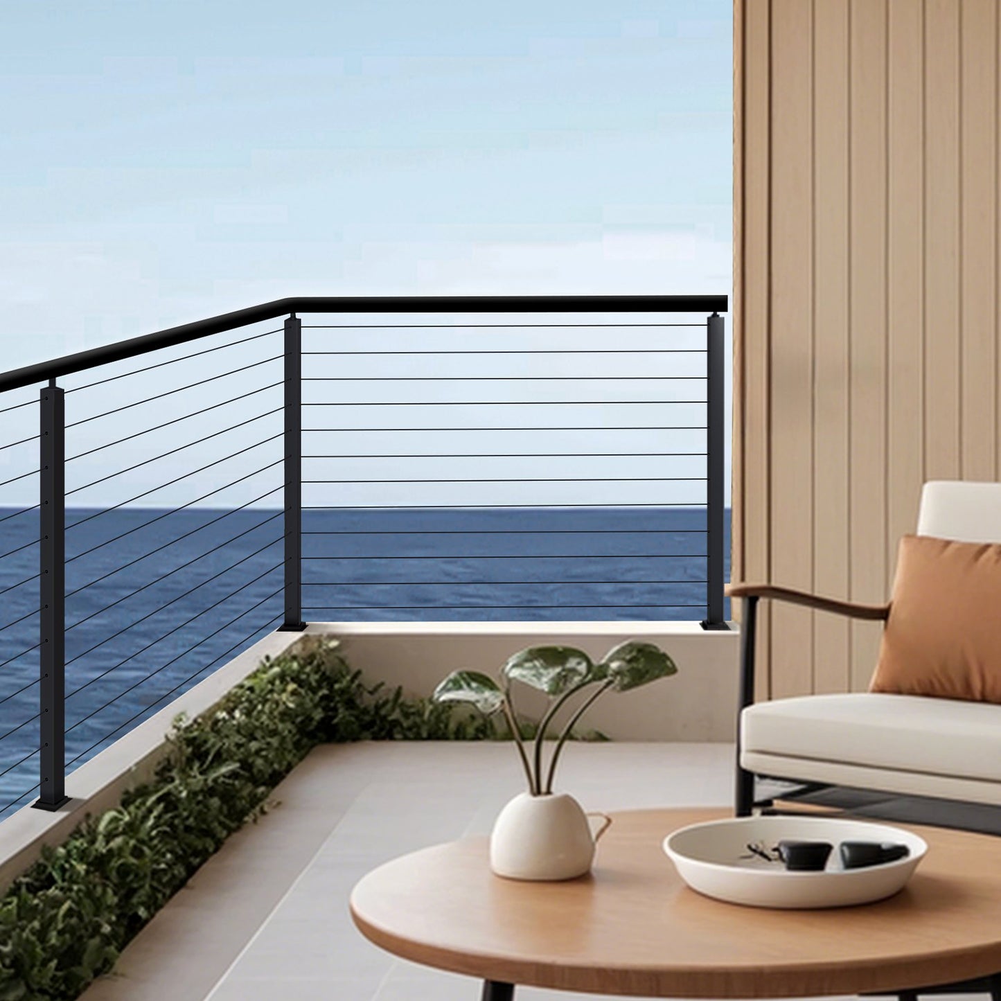 Kabelgeländerpfosten, 42 x 1 x 2 Zoll Eckgeländerpfosten, mit L-förmigen vorgebohrten Löchern, Kabelgeländerpfosten aus Edelstahl mit horizontaler und gebogener Halterung, 1 Stück, Schwarz, 1JZLGZXHS10607YXO001V0