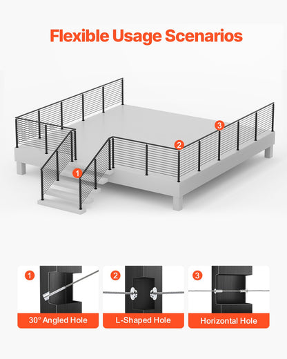 Geländerpfosten aus Edelstahl, 42 x 2 x 2 Zoll, ebene Treppenpfosten, 1 Stück, vorgebohrte Pfosten mit Montagehalterung, Treppengeländer-Set, Schwarz, 1JZLGZXHS106AWJO6001V0