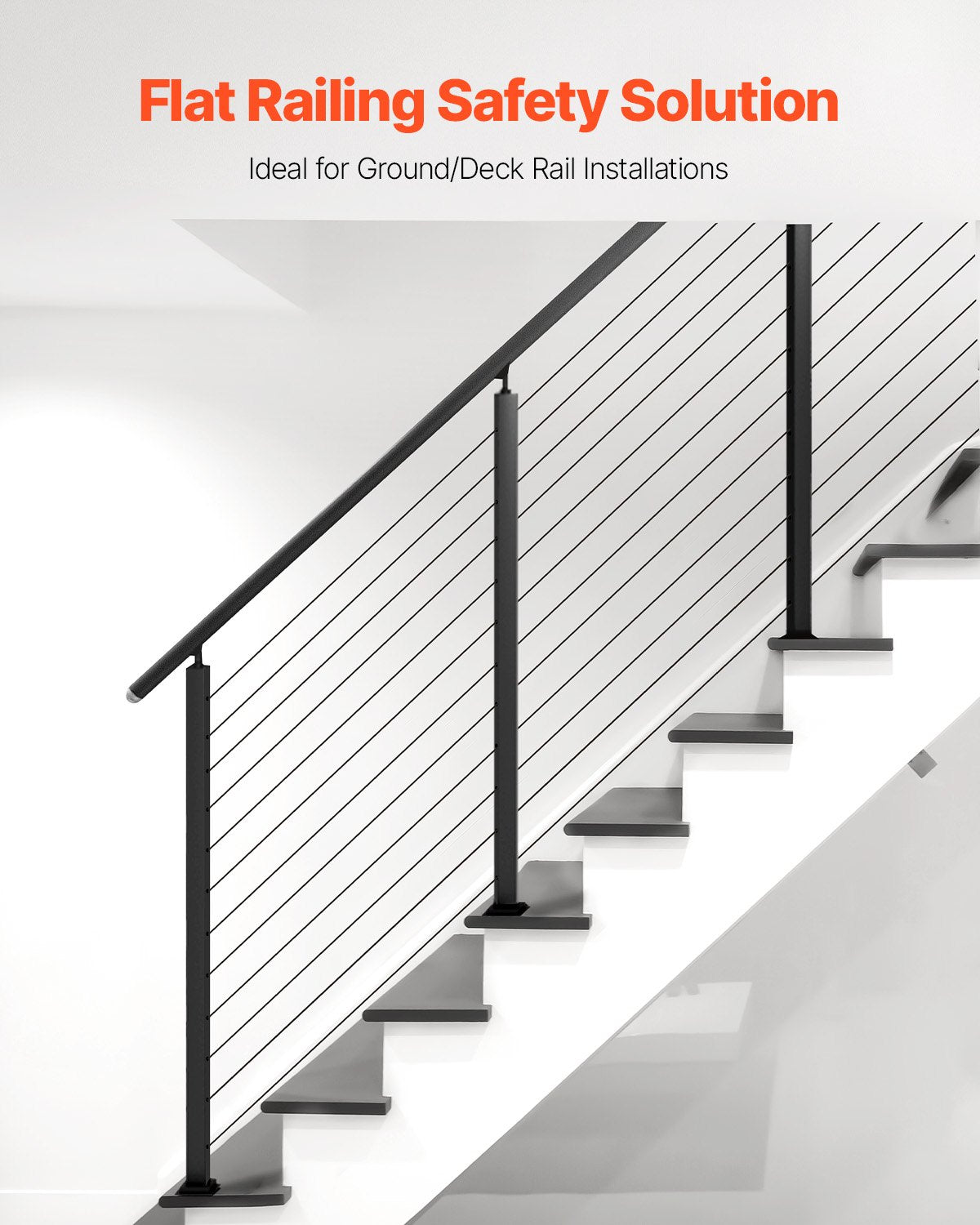 Treppengeländerpfosten aus Edelstahl, 42 x 1 x 2 Zoll, mit vorgebohrten 30°-Winkellöchern, inklusive horizontaler und gebogener Halterung, 1 Stück, Schwarz, 1JZLGZXHS106VRA3X001V0