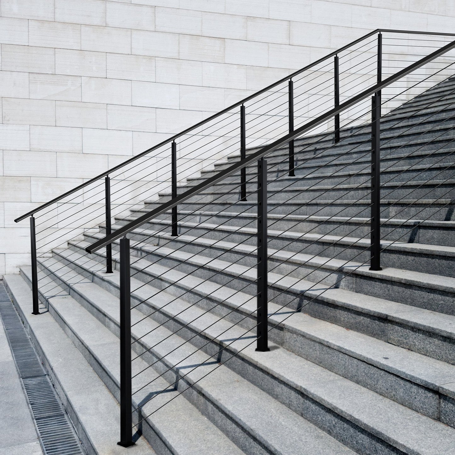 Treppengeländerpfosten aus Edelstahl, 42 x 1 x 2 Zoll, mit vorgebohrten 30°-Winkellöchern, inklusive horizontaler und gebogener Halterung, 1 Stück, Schwarz, 1JZLGZXHS106VRA3X001V0