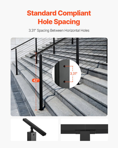 Treppengeländerpfosten aus Edelstahl, 42 x 2 x 2 Zoll, mit vorgebohrten 30°-Winkellöchern, inklusive horizontaler und gebogener Halterung, 1 Stück, Schwarz, 1JZLGZXHS106W3XAA001V0