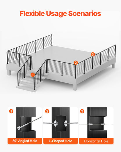 Treppengeländerpfosten aus Edelstahl, 42 x 2 x 2 Zoll, mit vorgebohrten 30°-Winkellöchern, inklusive horizontaler und gebogener Halterung, 1 Stück, Schwarz, 1JZLGZXHS106W3XAA001V0