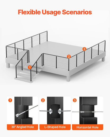 Treppengeländerpfosten aus Edelstahl, 36 x 1 x 2 Zoll, mit vorgebohrten 30°-Winkellöchern, inklusive horizontaler und gebogener Halterung, 1 Stück, Schwarz, 1JZLGZXHS91402OS1001V0