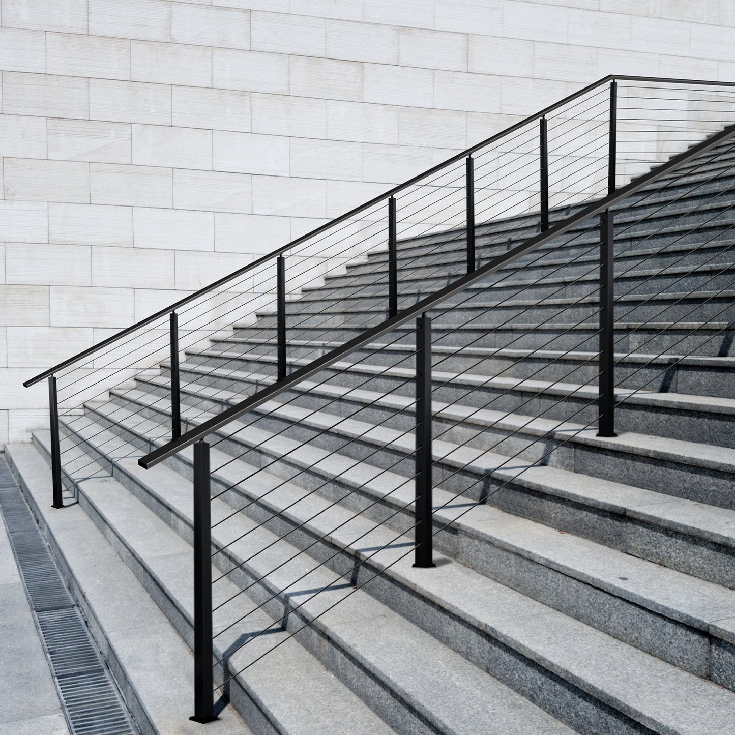 Treppengeländerpfosten aus Edelstahl, 36 x 1 x 2 Zoll, mit vorgebohrten 30°-Winkellöchern, inklusive horizontaler und gebogener Halterung, 1 Stück, Schwarz, 1JZLGZXHS91402OS1001V0