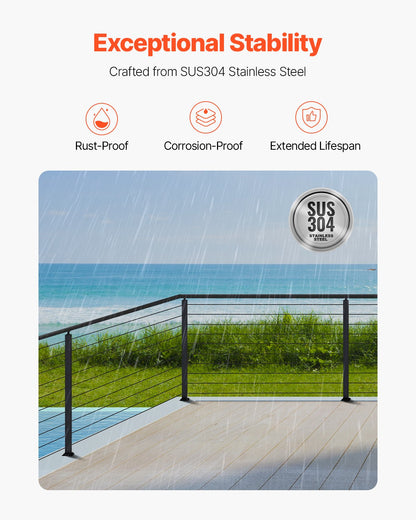 Cable Railing Post, 36x1x2 Inch Corner Railing Post, with L-Shaped Pre-Drilled Holes, Stainless Steel Cable Rail Post with Horizontal and Curved Bracket, 1-Pack, Black, 1JZLGZXHS914IVCFL001V0