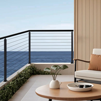 Kabelgeländerpfosten, 914,4 x 50,8 x 50,8 mm Eckgeländerpfosten, mit L-förmigen vorgebohrten Löchern, Edelstahl mit horizontaler und gebogener Halterung, 1 Stück, Schwarz, 1JZLGZXHS914ZPBNY001V0