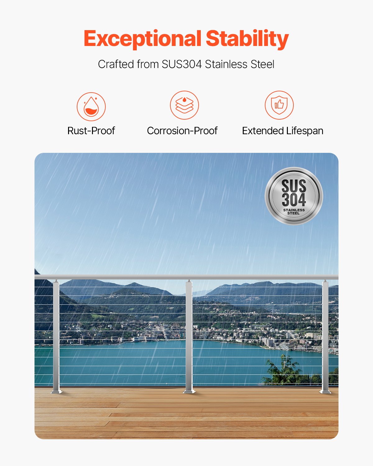 Geländerpfosten aus Edelstahl, 42 x 2 x 2 Zoll, ebene Treppenpfosten, 1 Stück, vorgebohrte Pfosten mit Montagehalterung, silberfarben, 1JZLGZXYS1061EF8W001V0