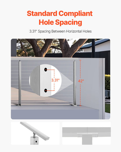 Geländerpfosten aus Edelstahl, 42 x 2 x 2 Zoll, ebene Treppenpfosten, 1 Stück, vorgebohrte Pfosten mit Montagehalterung, silberfarben, 1JZLGZXYS1061EF8W001V0