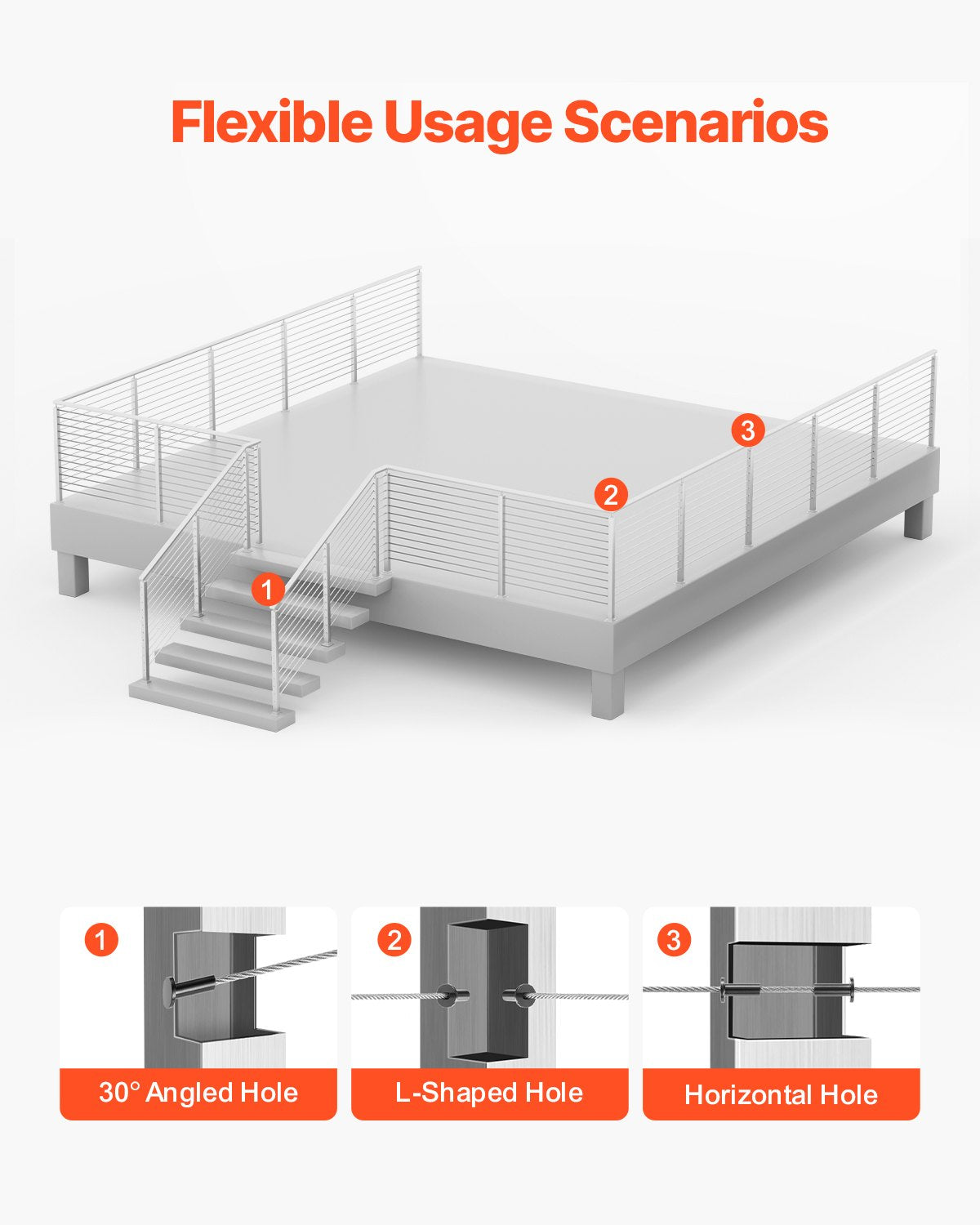 Geländerpfosten aus Edelstahl, 42 x 2 x 2 Zoll, ebene Treppenpfosten, 1 Stück, vorgebohrte Pfosten mit Montagehalterung, silberfarben, 1JZLGZXYS1061EF8W001V0