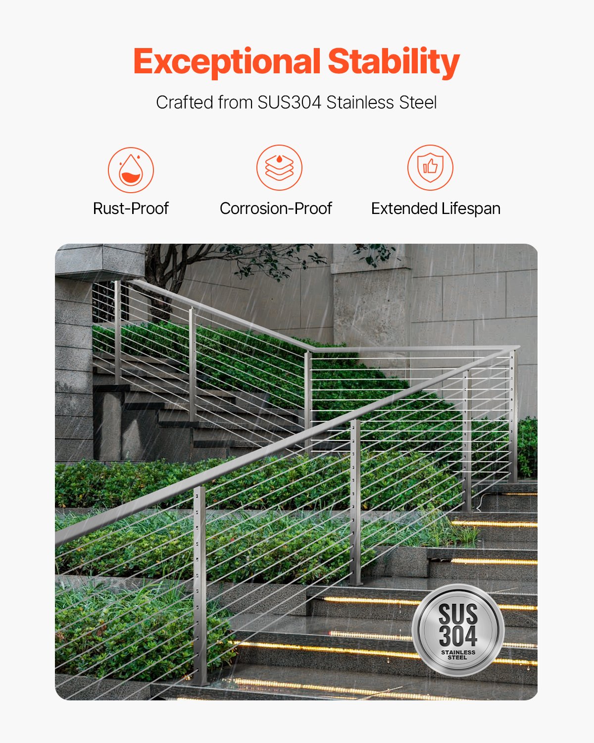 Treppengeländerpfosten aus Edelstahl, 42 x 2 x 2 Zoll, mit vorgebohrten 30°-Winkellöchern, inklusive horizontaler und gebogener Halterung, 1 Stück, Silber, 1JZLGZXYS1062TLWC001V0