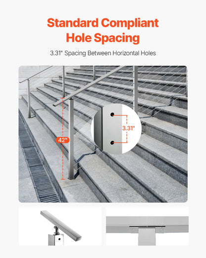 Treppengeländerpfosten aus Edelstahl, 42 x 2 x 2 Zoll, mit vorgebohrten 30°-Winkellöchern, inklusive horizontaler und gebogener Halterung, 1 Stück, Silber, 1JZLGZXYS1062TLWC001V0