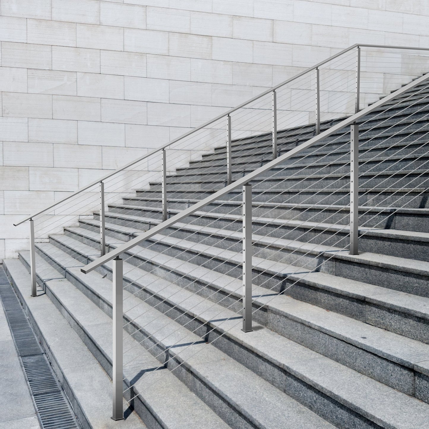 Treppengeländerpfosten aus Edelstahl, 42 x 2 x 2 Zoll, mit vorgebohrten 30°-Winkellöchern, inklusive horizontaler und gebogener Halterung, 1 Stück, Silber, 1JZLGZXYS1062TLWC001V0