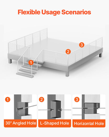 Cable Railing Post, 36x1x2 Inch Level Deck Stair Posts, 1-Pack Stainless Steel Cable Handrail Post, Pre-Drilled Pickets with Mounting Bracket Stair Railing Kit, Silver, 1JZLGZXYS914I4BDB001V0