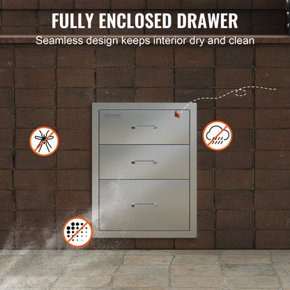 Stainless Steel 3 Chest Of Drawers W/handle 35*58cm Bbq Storage Cabinet