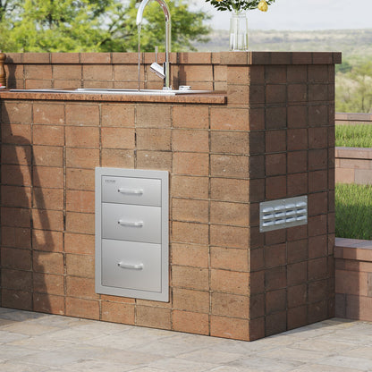 Stainless Steel 3 Chest Of Drawers W/handle 35*58cm Bbq Storage Cabinet