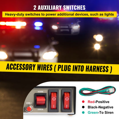 Sirenen-Set mit 8 Warntönen, 200 W, mit PA-Lautsprecher-Mikrofonsystem, Fahrzeugsirenenbox, geeignet für Polizei-, Krankenwagen-, Feuerwehr- und Einsatzfahrzeuge