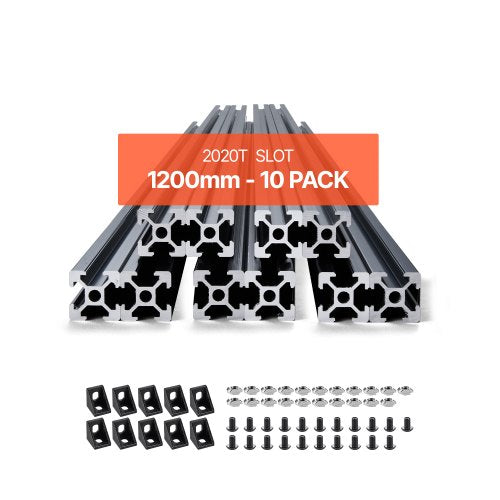 10PCS 47.2 in (1200mm) T Slot 2020 Aluminum Extrusion Profile, European Standard Anodized Linear Rail, High-Strength Extruded Aluminum Rail for 3D Printer, CNC Machine DIY, Laser Engraving, Black