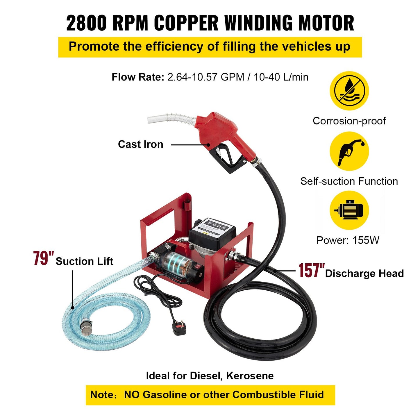 40-Liter-Dieselpumpe, Heizölpumpe, 300-W-selbstansaugende Ölpumpe, Ölsaugpumpe, selbstansaugend, Dieselkraftstoff-Förderpumpe, automatische Zählerpumpe
