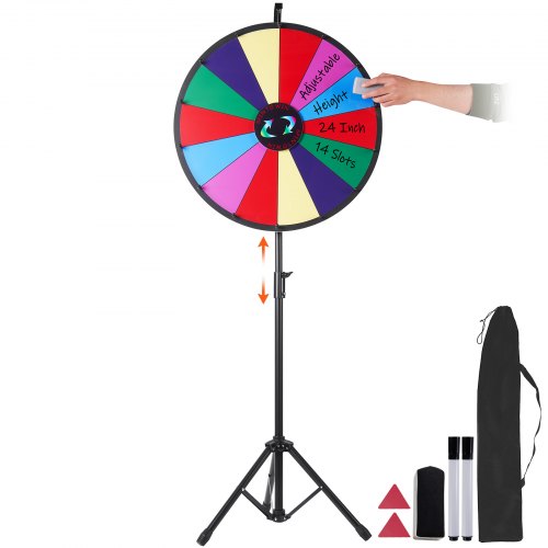 24” Color Prize Wheel Tripod Floor Stand Color Prize Wheel 14 Slots Dry Ease Fortune Spinner Fortune Spinning Game