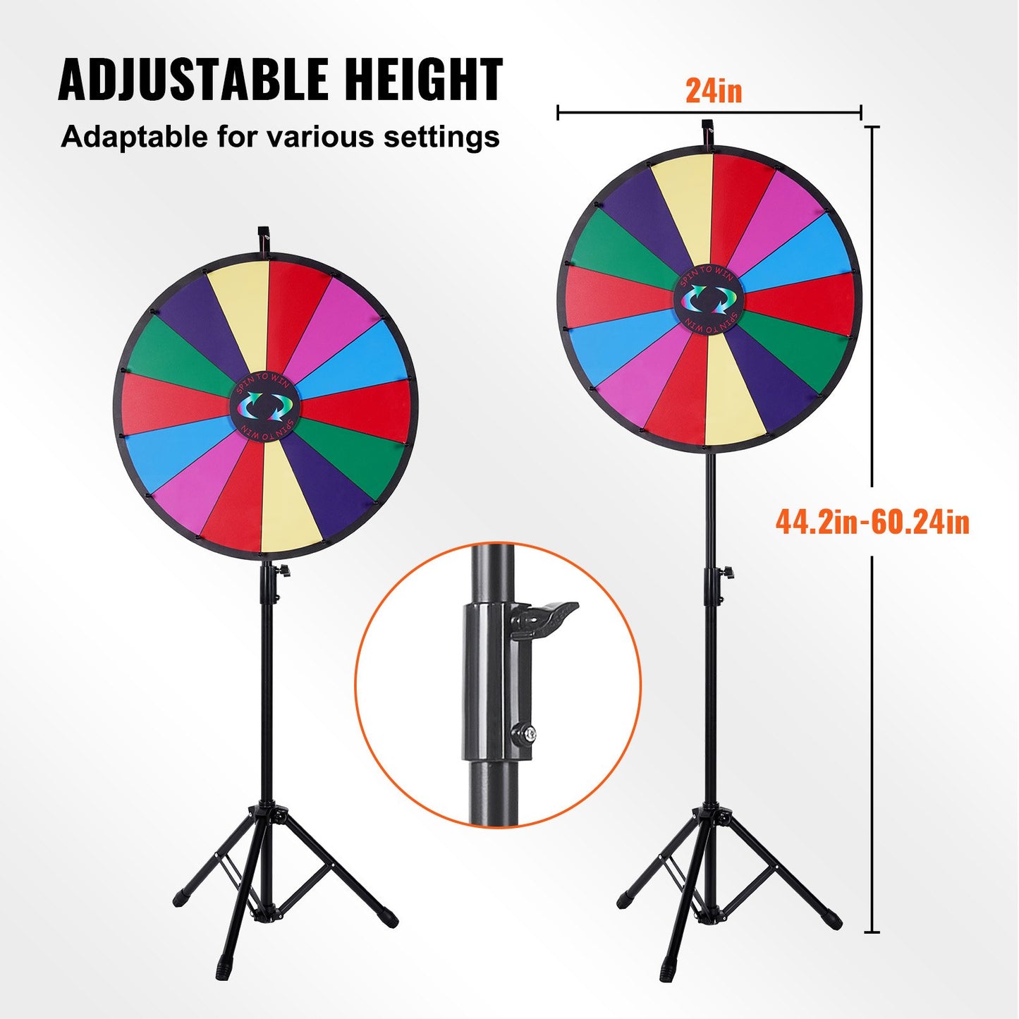 24” Color Prize Wheel Tripod Floor Stand Color Prize Wheel 14 Slots Dry Ease Fortune Spinner Fortune Spinning Game