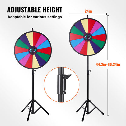 24” Color Prize Wheel Tripod Floor Stand Color Prize Wheel 14 Slots Dry Ease Fortune Spinner Fortune Spinning Game