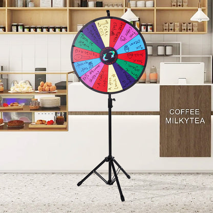 24” Color Prize Wheel Tripod Floor Stand Color Prize Wheel 14 Slots Dry Ease Fortune Spinner Fortune Spinning Game