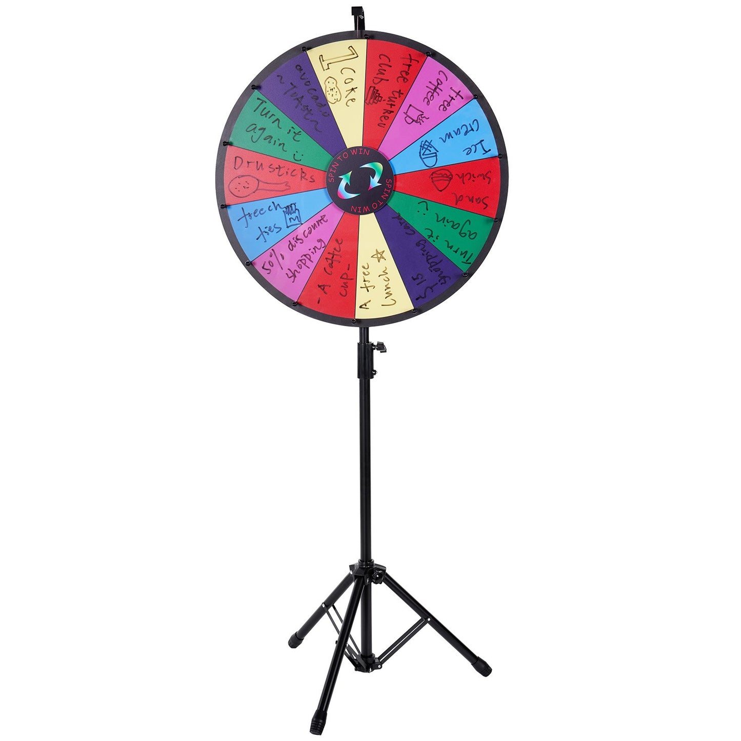 24” Color Prize Wheel Tripod Floor Stand Color Prize Wheel 14 Slots Dry Ease Fortune Spinner Fortune Spinning Game