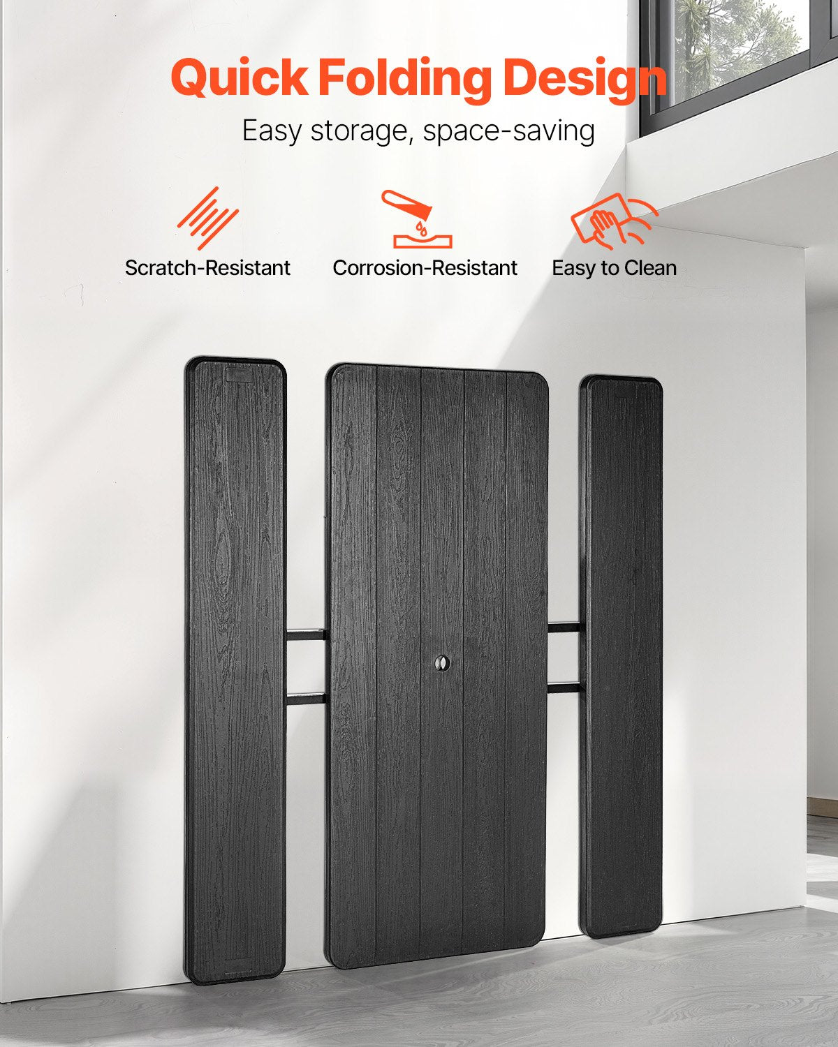 Foldable Picnic Table, 6 FT Folding Picnic Tables with Benches, Steel Outdoor Bench Set with Umbrella Hole, Large Outside Dining Table for Patio Garden Yard Poolside (Black)