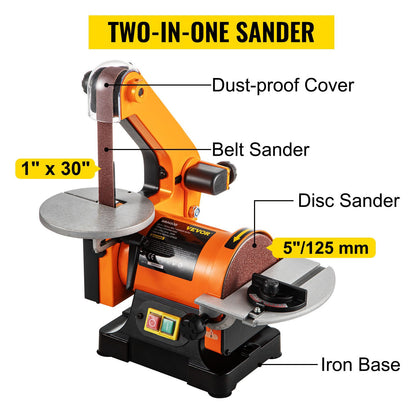 VEV Electric Belt Grinder Sander 300W Electric Belt & Disc Sander 5 Inch Metal Bench Sanding Machine Grinder Polisher 2950 RPM Variable Speed Workshop Sanding Grinding Machine