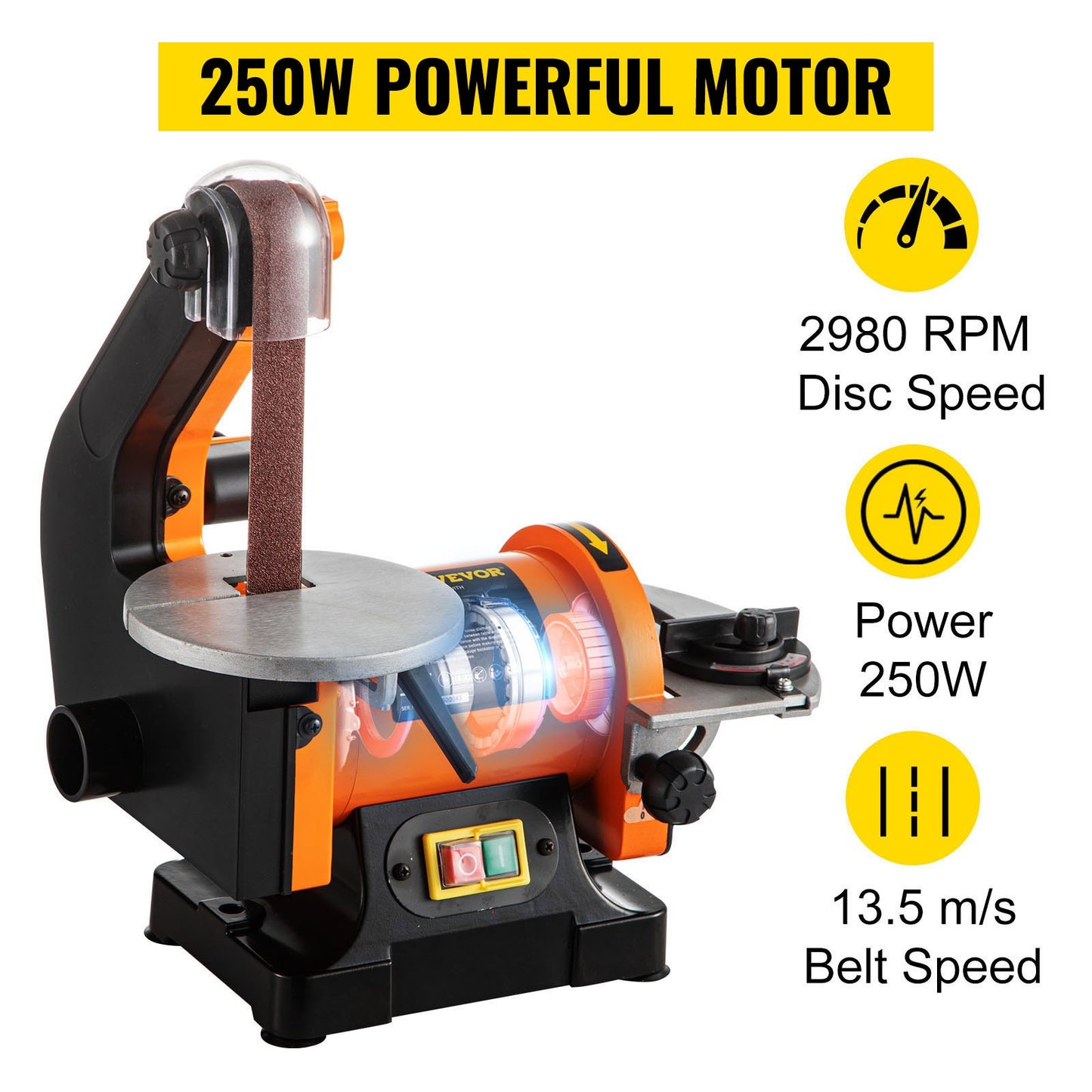 VEV Electric Belt Grinder Sander 300W Electric Belt & Disc Sander 5 Inch Metal Bench Sanding Machine Grinder Polisher 2950 RPM Variable Speed Workshop Sanding Grinding Machine