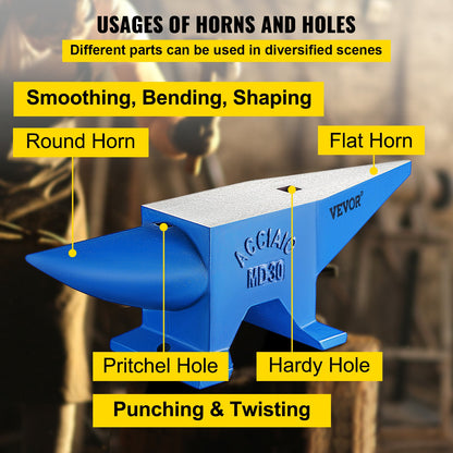 Mophorn Hornamboss, Stahlamboss, Schmiedegewicht 30 kg, Schmiedeamboss, Stahlamboss, Rundhorn, Metallbearbeitung, Stahlamboss, Schmiede, robustes Loch