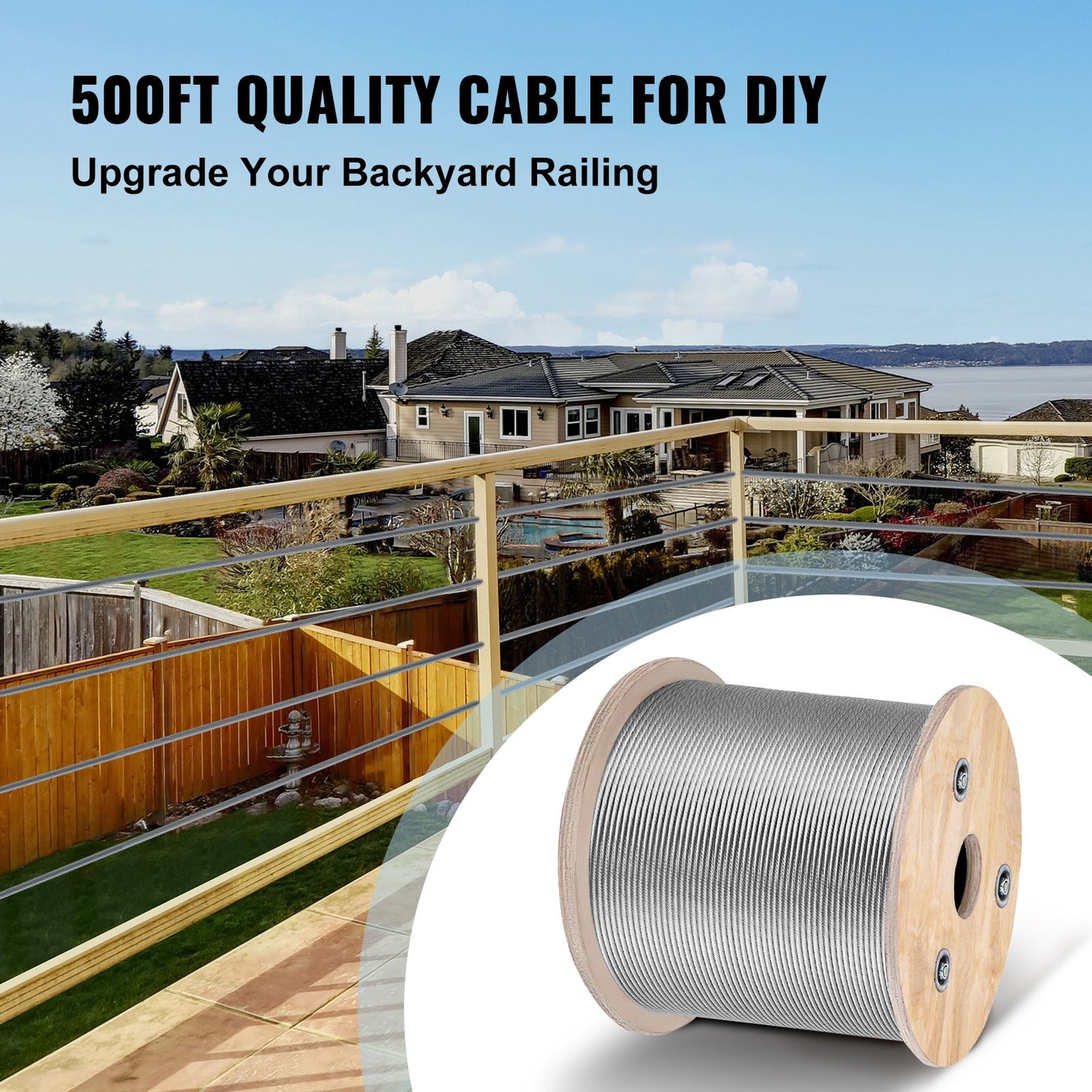 T316 Stainless Steel Cable 3.2 mm 7x7 Steel Wire Rope Cable 15240 cm Cable Railing Transport Wire Rope Cable for Railing Decking DIY Balustrade
