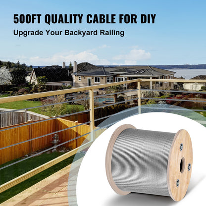 T316 Stainless Steel Cable 3.2 mm 7x7 Steel Wire Rope Cable 15240 cm Cable Railing Transport Wire Rope Cable for Railing Decking DIY Balustrade