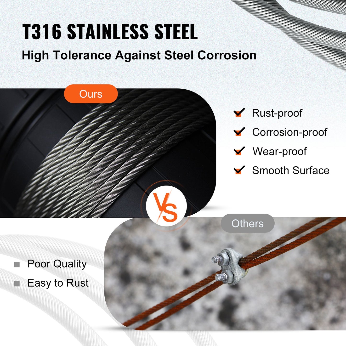 T316 Stainless Steel Cable 3.2 mm 7x7 Steel Wire Rope Cable 15240 cm Cable Railing Transport Wire Rope Cable for Railing Decking DIY Balustrade