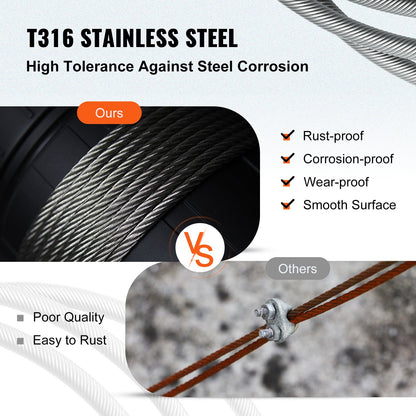 T316 Stainless Steel Cable 3.2 mm 7x7 Steel Wire Rope Cable 15240 cm Cable Railing Transport Wire Rope Cable for Railing Decking DIY Balustrade
