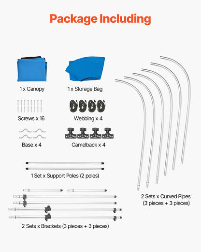 3 Bow Boat Bimini Tops, 600D Polyester Canopy with Aluminum Alloy Frame, Waterproof & Sun Shade Boat Awning Canopy with Storage Bag, 2 Support Poles, 4 Straps, 6'Lx(54"-60")Wx46"H, Pacific Blue