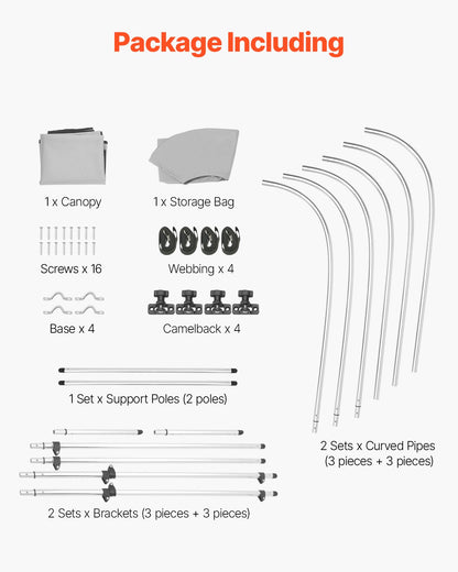 3 Bow Boat Bimini Tops, 600D Polyester Canopy with Aluminum Alloy Frame, Waterproof & Sun Shade Boat Awning Canopy with Storage Bag, 2 Support Poles, 4 Straps, 6'Lx(54"-60")Wx46"H, Light Grey