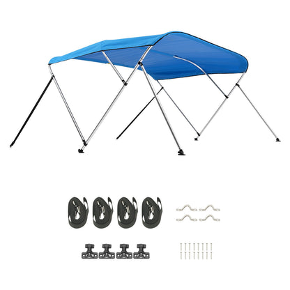 3 Bow Boat Bimini Top, 600D Polyester Canopy with Aluminum Alloy Frame, Waterproof & Sun Shade Boat Awning Canopy with Storage Bag, 2 Support Poles, 4 Straps, 72"Lx(73"-78")Wx46"H, Pacific Blue