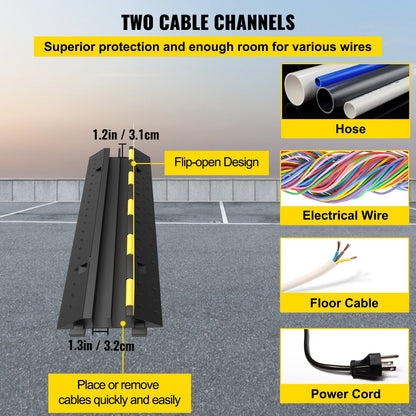 Cable Protector 101x24.5x5cm 3 Pack of 2 4989.5 kg per Axle Capacity Protective Wire Cord Ramp Driveway Rubber Traffic Speed Bumps