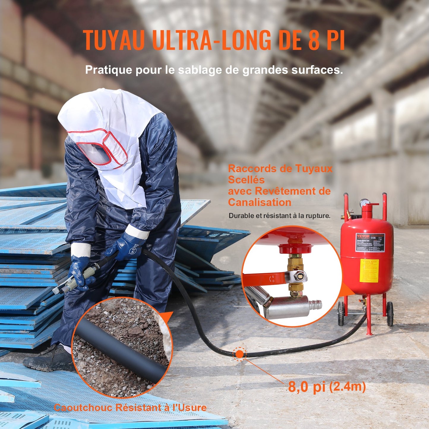 10-Gallonen/40-Liter-Sandstrahlgerät mit Düsenabsperrventil, Manometer, Keramikdüse, 2,5-m-Schlauch, Einfülltrichter, Wasserabscheider, 6-Zoll-Gummirädern, Grit Power Sandstrahlgerät, tragbares Sandstrahlgerät